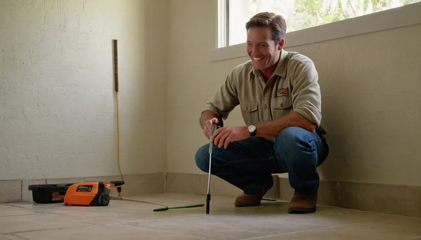 Friendly termite inspector checking a baseboard with a flashlight inside a Winter Park home